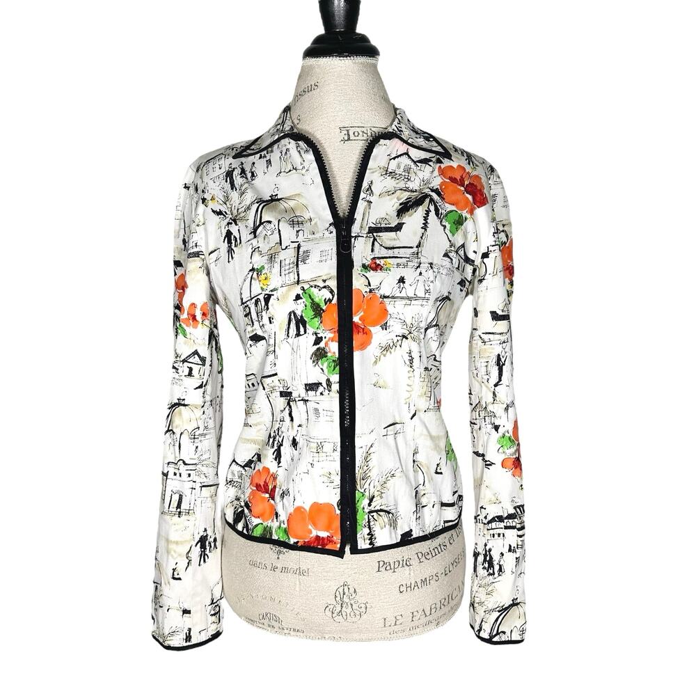 Maggy London | Women | Sketch Art Floral Lightweight Zip Up Jacket | Size 4